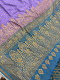 Lavender Pure Banarasi Khaddi Crepe Silk Saree - Aura Benaras