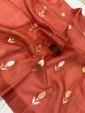 Rust Red Banarasi Handloom Kora Silk Saree - Aura Benaras