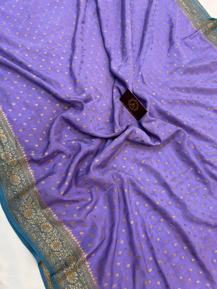 Lavender Pure Banarasi Khaddi Crepe Silk Saree - Aura Benaras