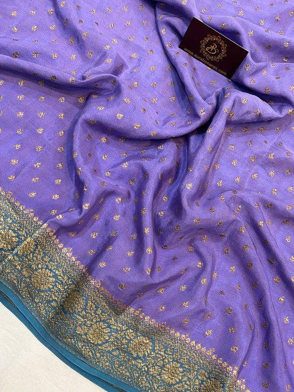 Lavender Pure Banarasi Khaddi Crepe Silk Saree - Aura Benaras