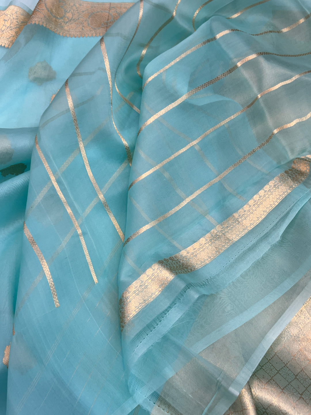 Sky Blue Banarasi Handloom Kora Silk Saree