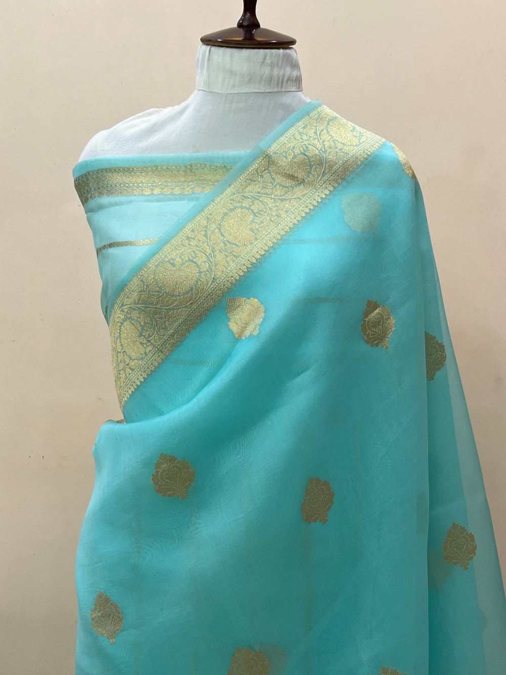 Sky Blue Banarasi Handloom Kora Silk Saree