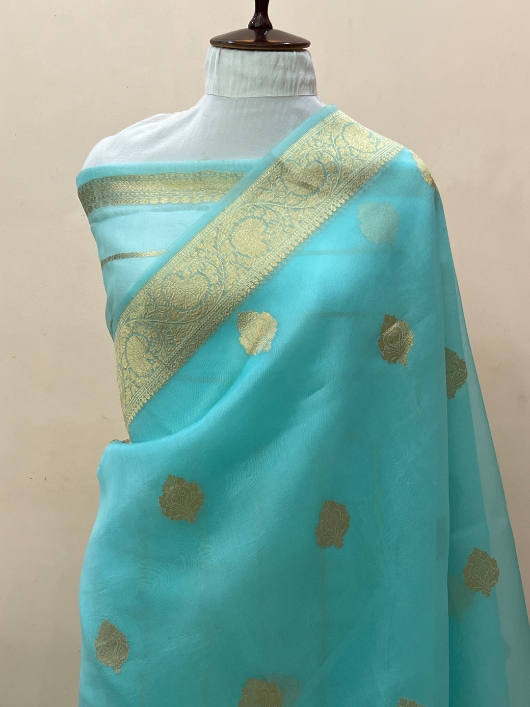 Sky Blue Banarasi Handloom Kora Silk Saree