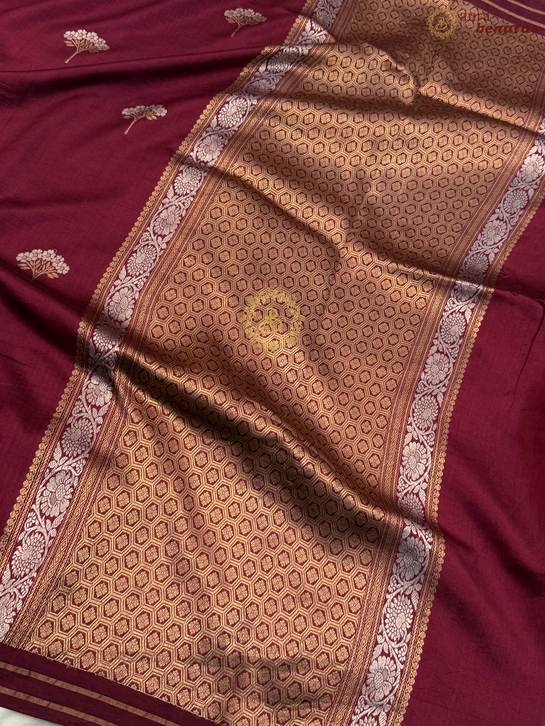 Maroon Pure Chiniya Silk Handloom Banarasi Saree