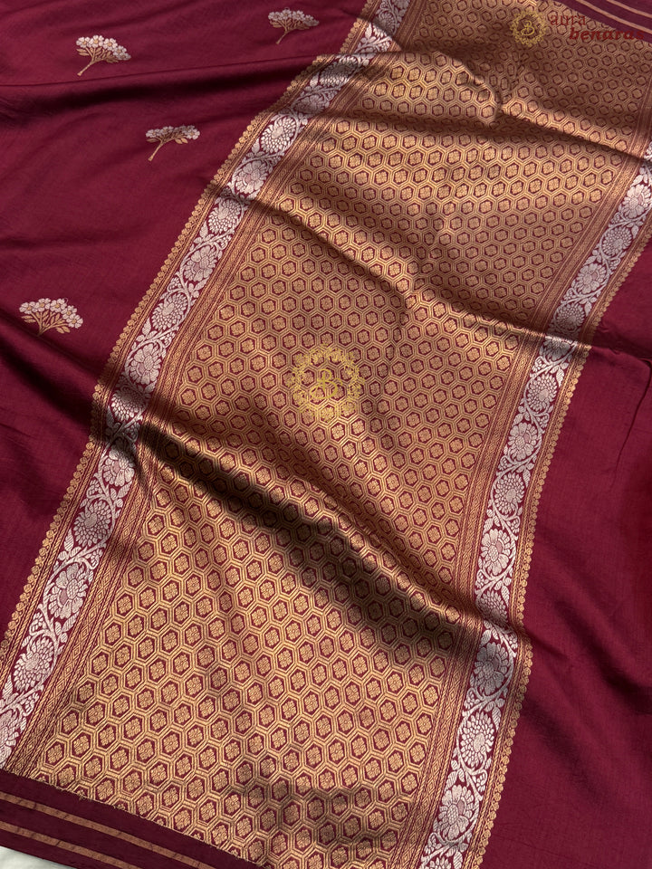 Maroon Pure Chiniya Silk Handloom Banarasi Saree