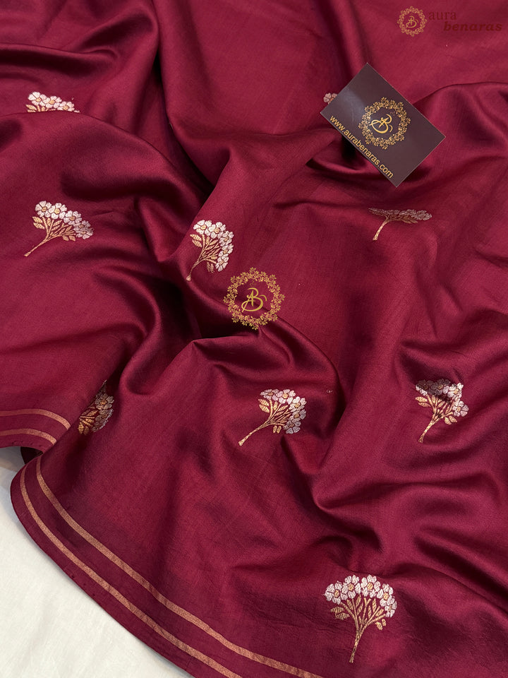 Maroon Pure Chiniya Silk Handloom Banarasi Saree