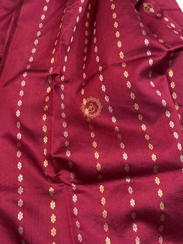 Maroon Pure Chiniya Silk Handloom Banarasi Saree