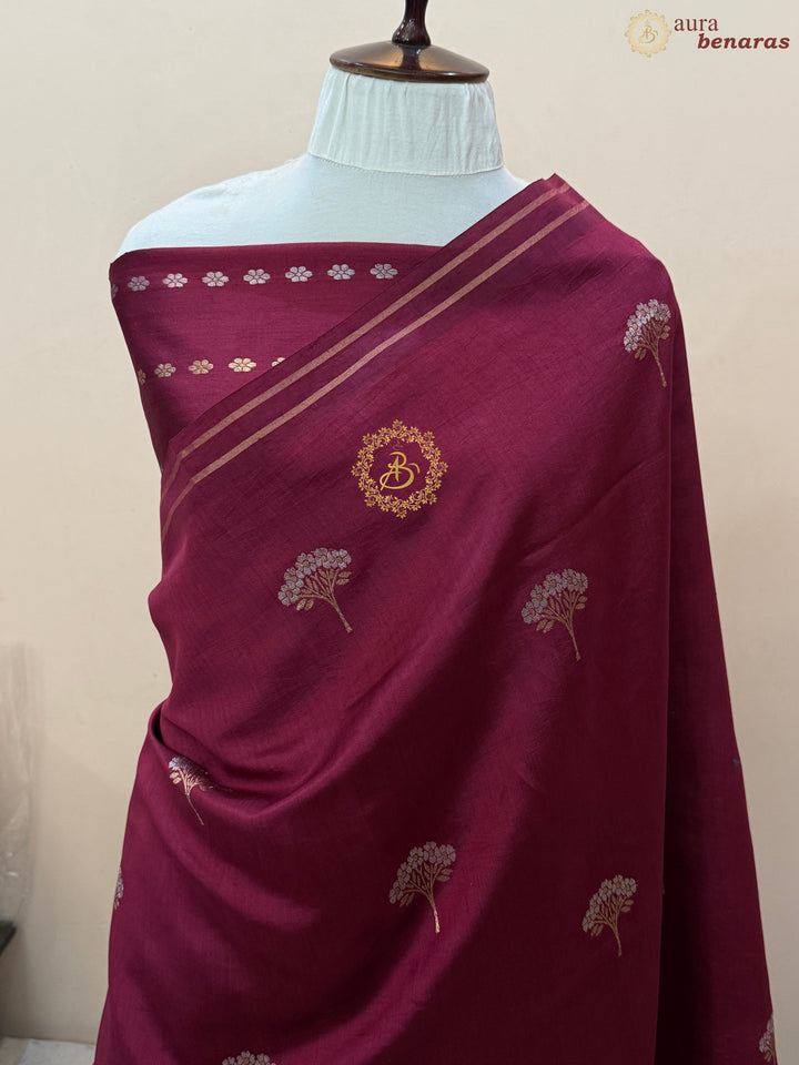 Maroon Pure Chiniya Silk Handloom Banarasi Saree