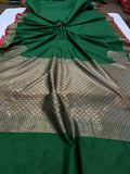 Bottle Green Banarasi Handloom Soft SIlk Saree - Aura Benaras