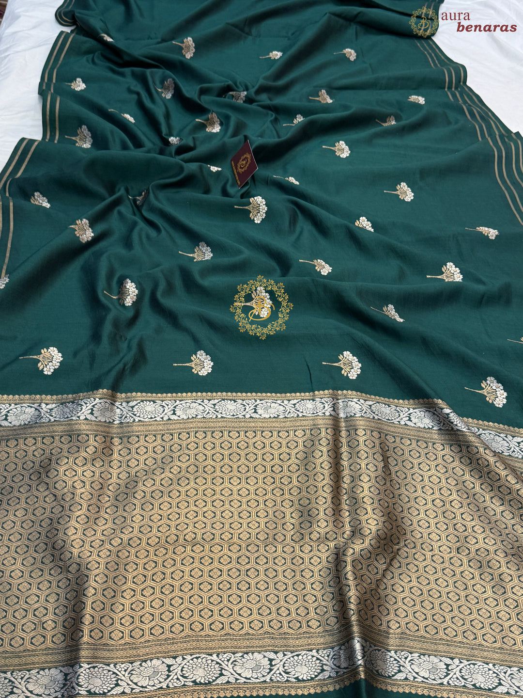 Bottle Green Pure Chiniya Silk Handloom Banarasi Saree