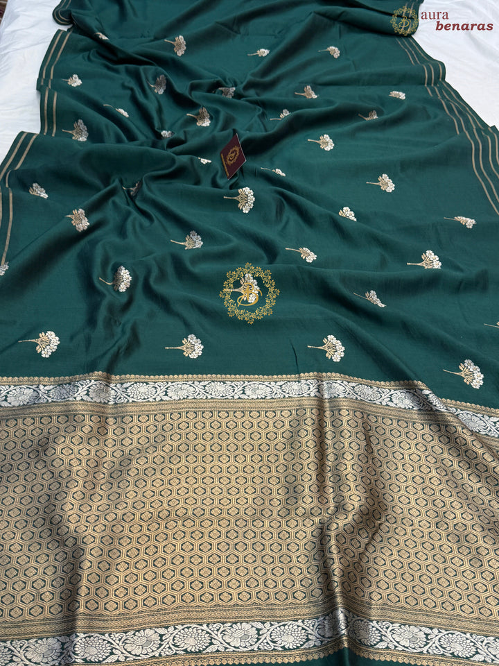 Bottle Green Pure Chiniya Silk Handloom Banarasi Saree