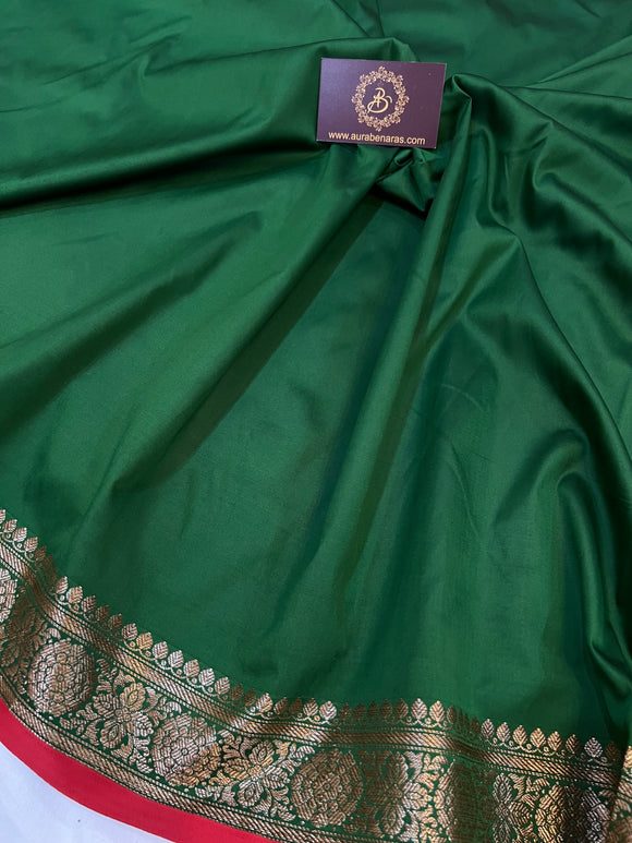 Bottle Green Banarasi Handloom Soft SIlk Saree - Aura Benaras