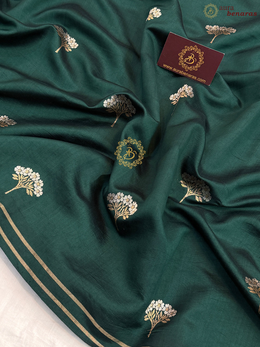 Bottle Green Pure Chiniya Silk Handloom Banarasi Saree