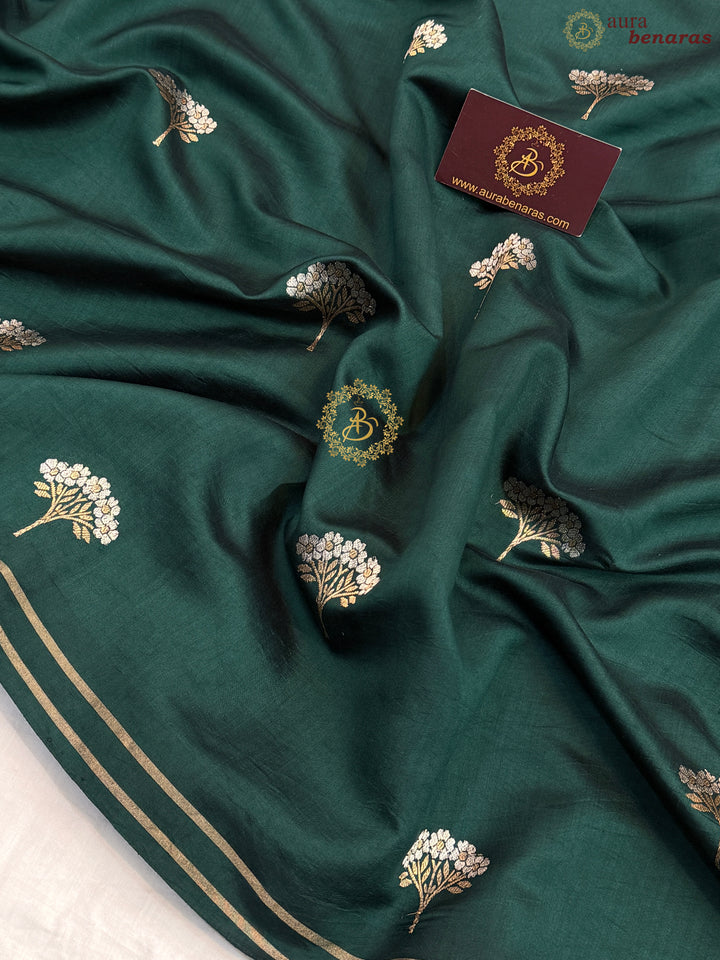 Bottle Green Pure Chiniya Silk Handloom Banarasi Saree