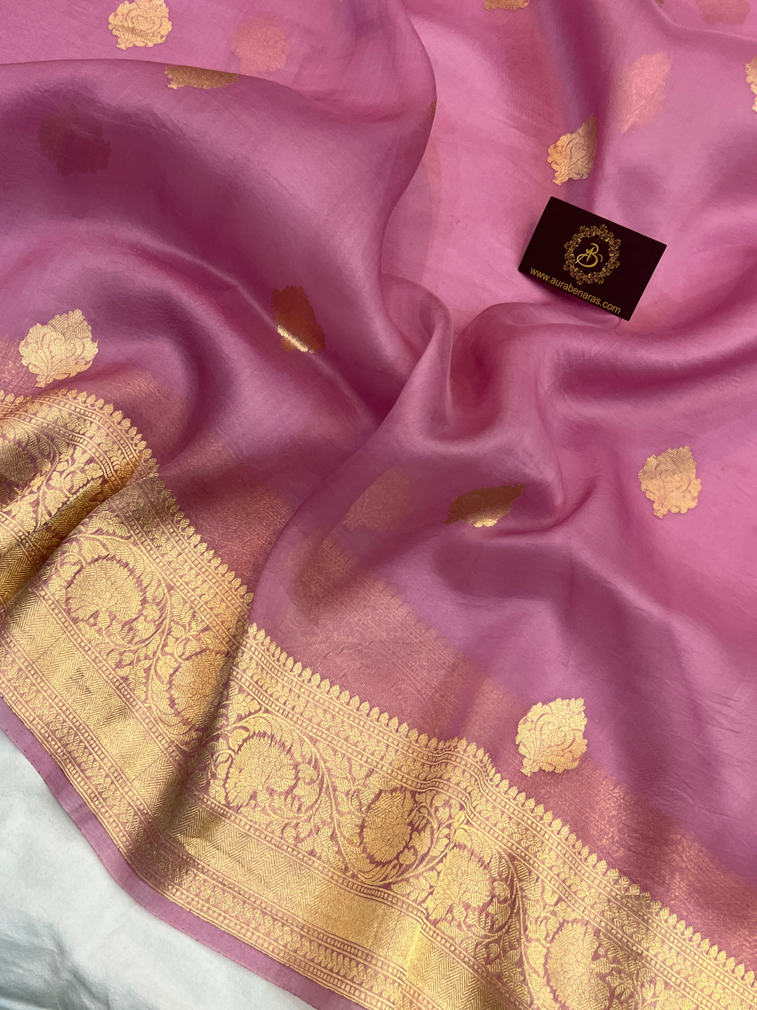 Onion Pink Banarasi Handloom Kora Silk Saree