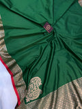 Bottle Green Banarasi Handloom Soft SIlk Saree - Aura Benaras