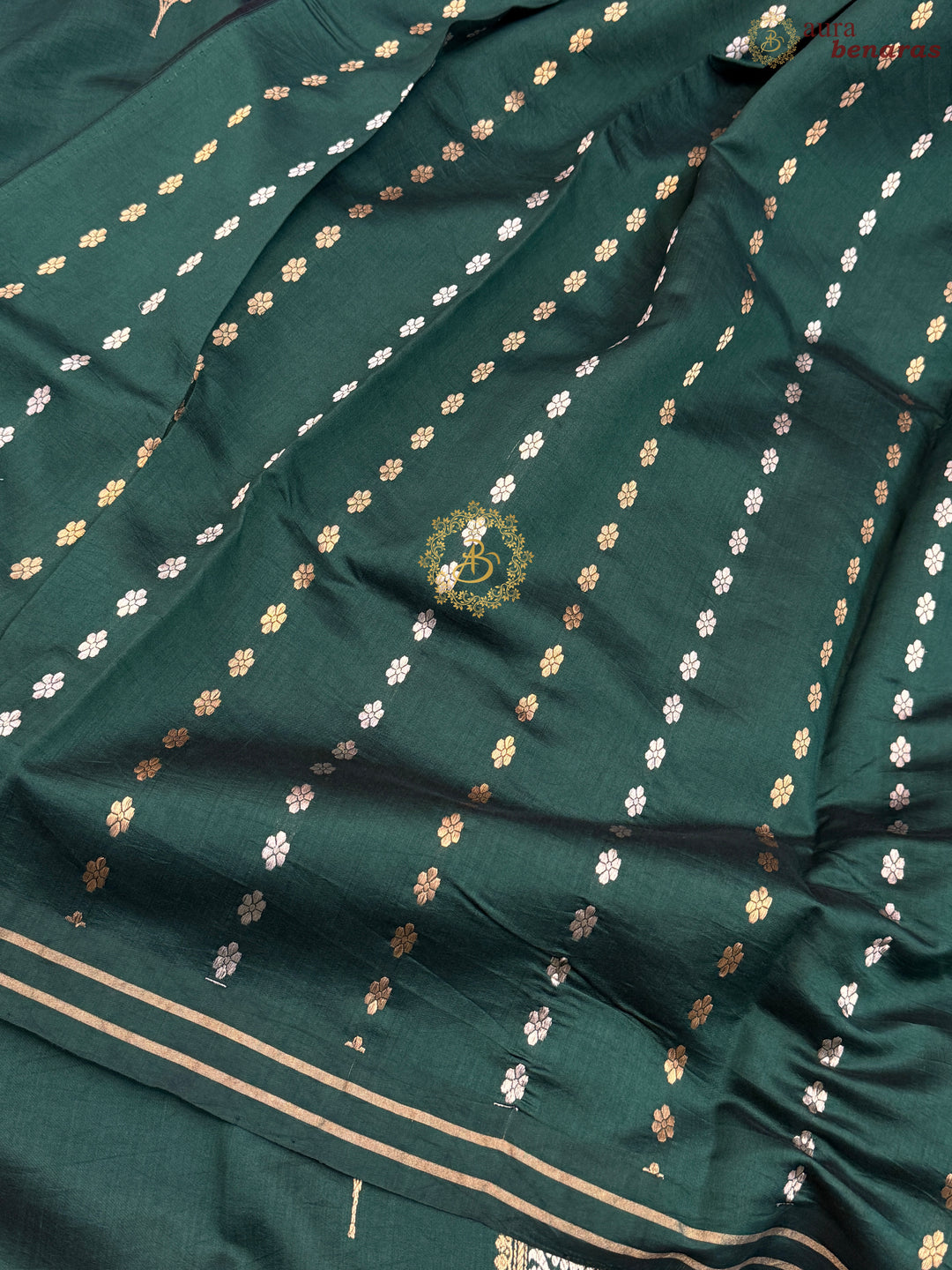 Bottle Green Pure Chiniya Silk Handloom Banarasi Saree