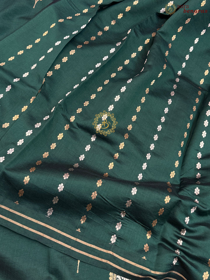 Bottle Green Pure Chiniya Silk Handloom Banarasi Saree