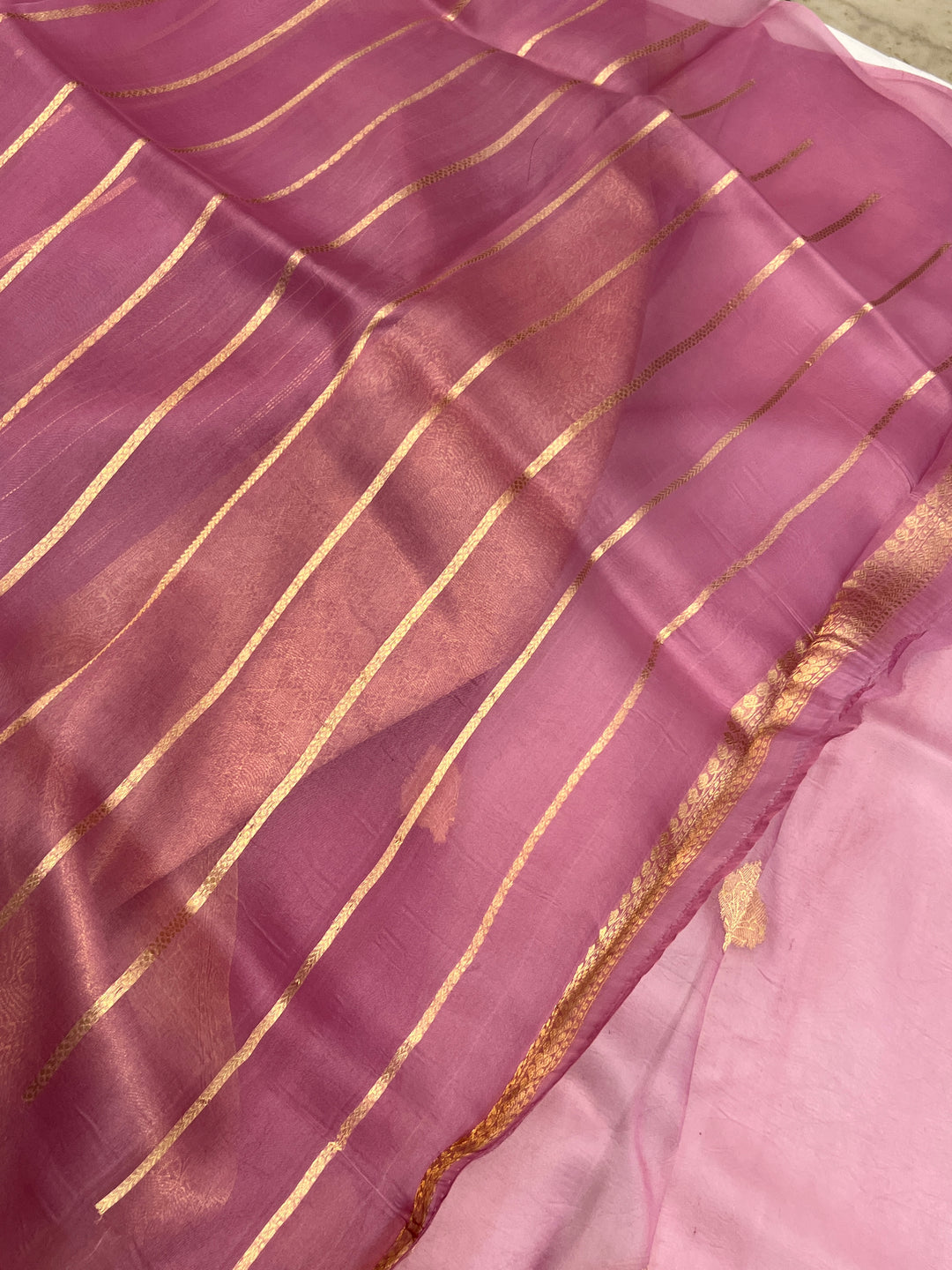 Onion Pink Banarasi Handloom Kora Silk Saree