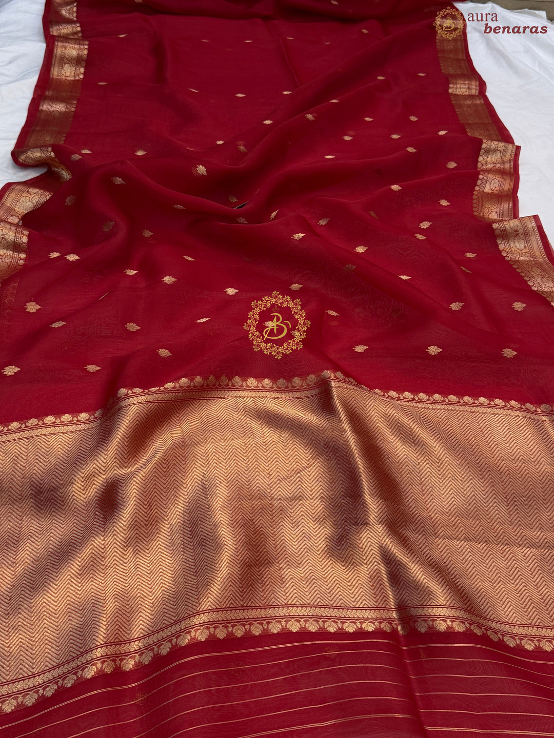 Red Pure Kora Silk Handloom Banarasi Saree