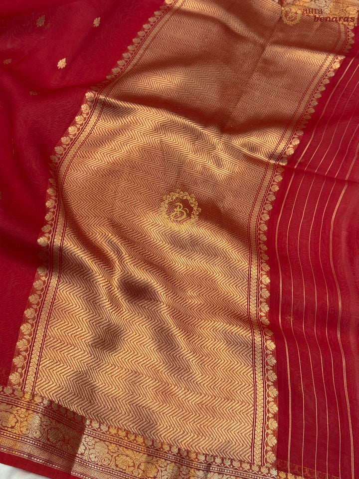 Red Pure Kora Silk Handloom Banarasi Saree