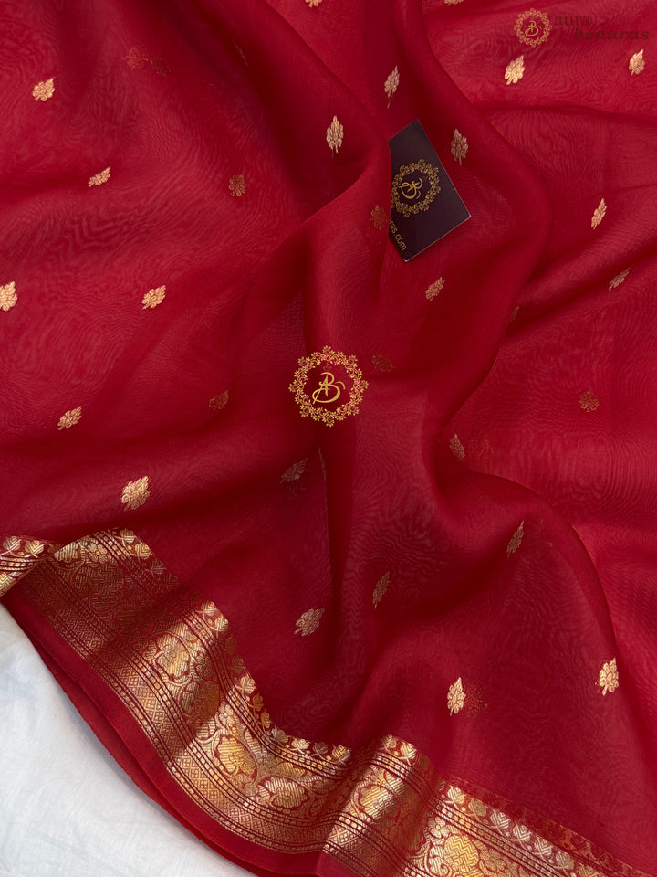 Red Pure Kora Silk Handloom Banarasi Saree