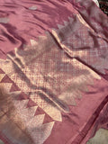 Onion Pure Banarasi Handloom Silk Saree - Aura Benaras