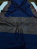 Nevy Blue Banarasi Handloom Soft Silk Saree - Aura Benaras