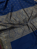 Nevy Blue Banarasi Handloom Soft Silk Saree - Aura Benaras