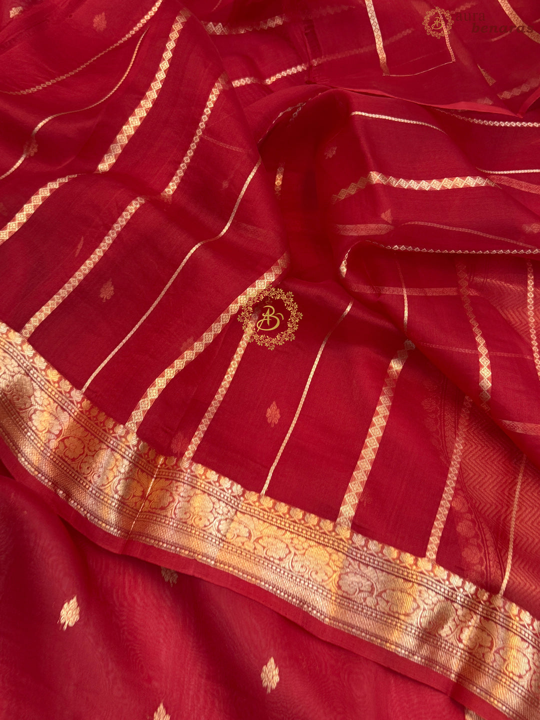 Red Pure Kora Silk Handloom Banarasi Saree