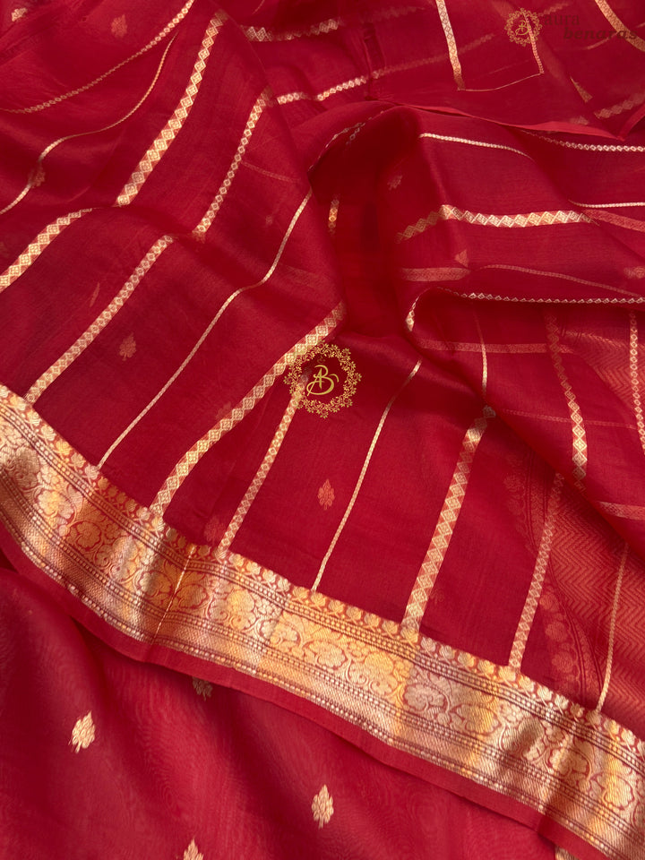 Red Pure Kora Silk Handloom Banarasi Saree