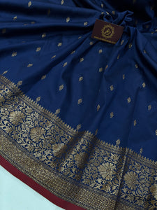 Nevy Bule Banarasi Handloom Nevy Blue Banarasi Handloom Soft Silk Saree - Aura BenarasSoft Silk Saree - Aura Benaras