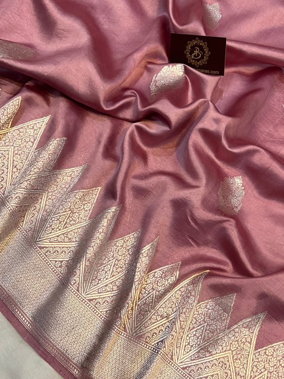 Onion Pure Banarasi Handloom Silk Saree - Aura Benaras