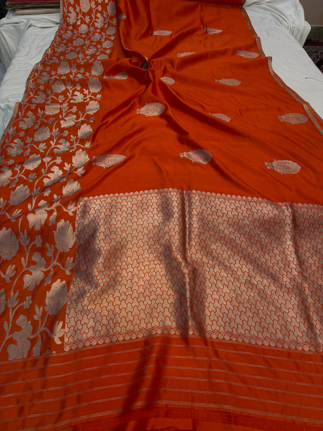 Orange Pure Silk Handloom Banarasi Saree
