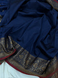 Nevy Blue Banarasi Handloom Soft Silk Saree - Aura Benaras