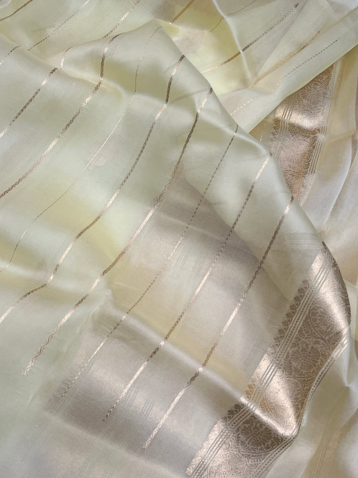 Pale Yellow Banarasi Handloom Kora Silk Saree