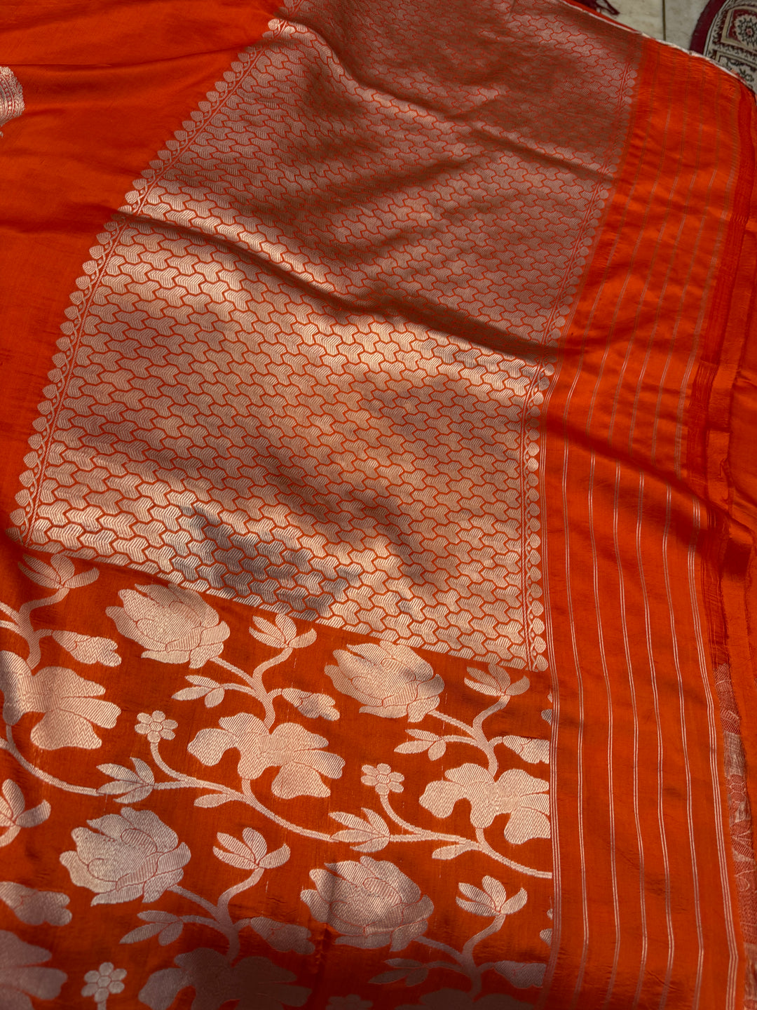 Orange Pure Silk Handloom Banarasi Saree