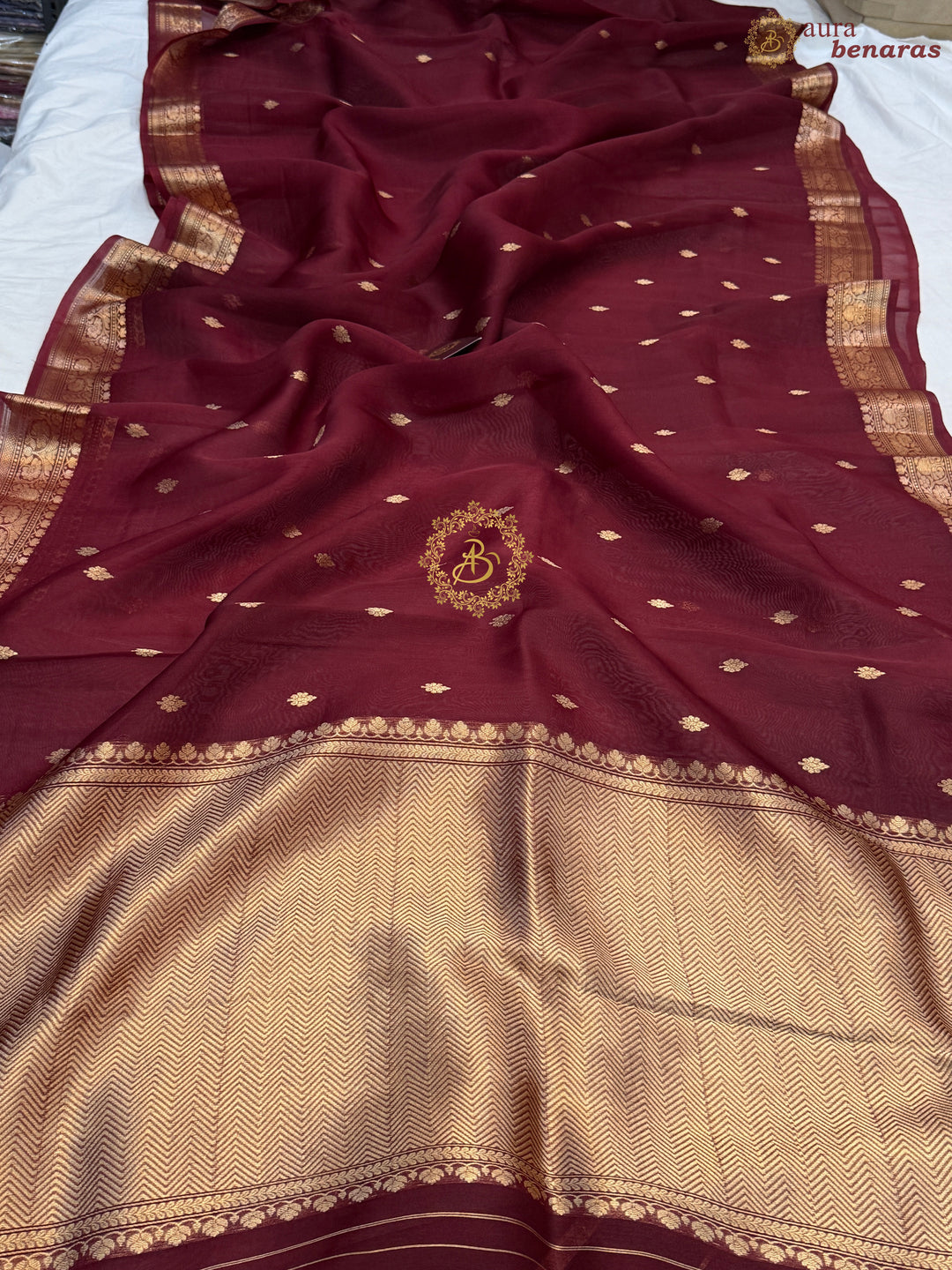 Maroon Pure Kora Silk Handloom Banarasi Saree