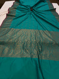 Rama Green Banarasi Handloom Soft Silk Saree - Aura Benaras