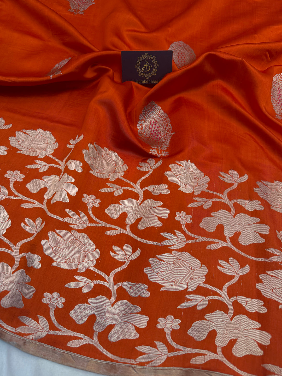 Orange Pure Silk Handloom Banarasi Saree