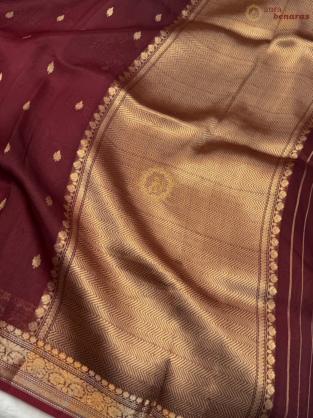 Maroon Pure Kora Silk Handloom Banarasi Saree