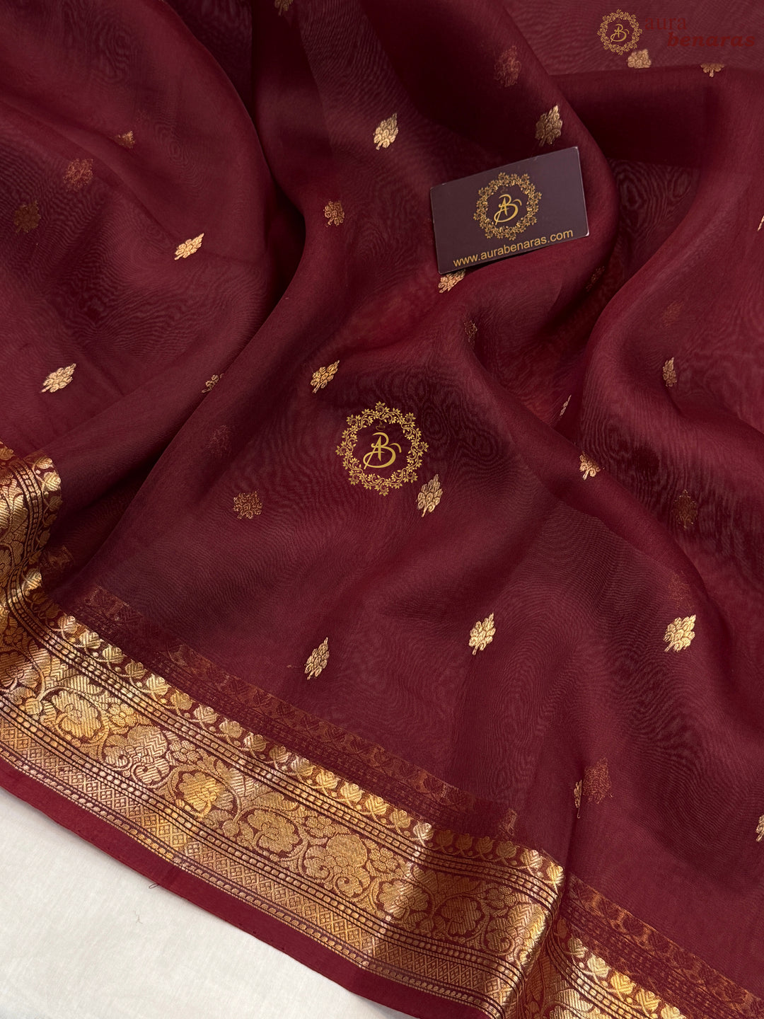 Maroon Pure Kora Silk Handloom Banarasi Saree