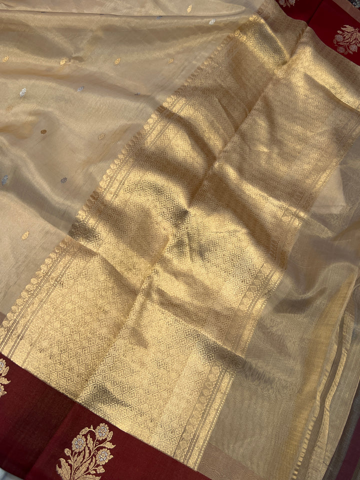 Golden Pure Tissue Silk Handloom Banarasi Saree