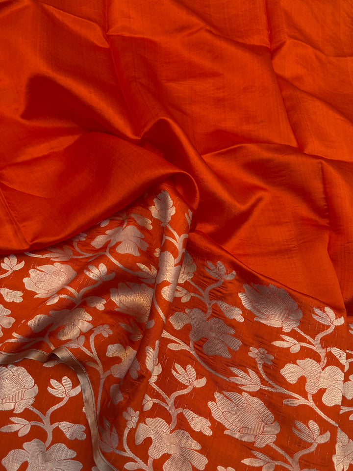 Orange Pure Silk Handloom Banarasi Saree