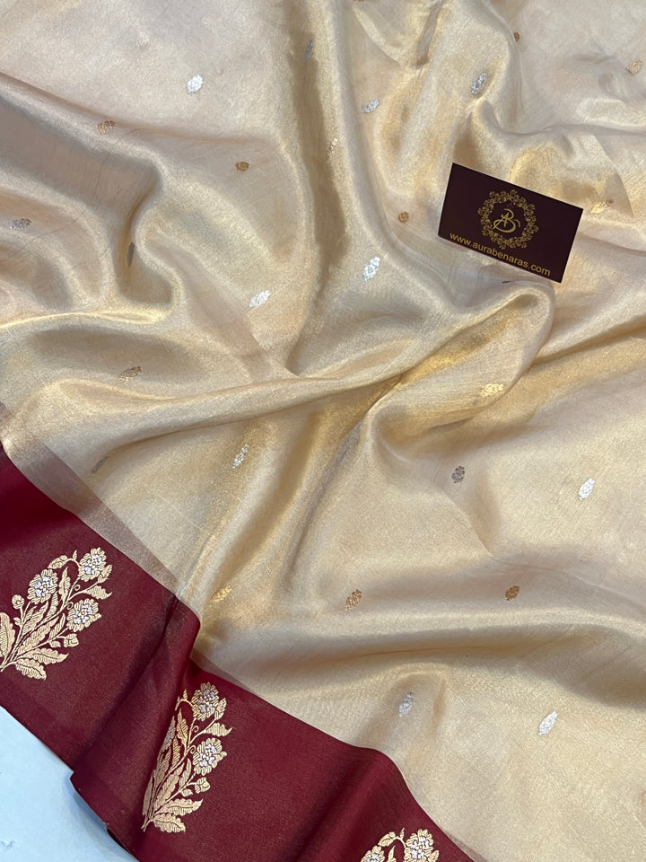 Golden Pure Tissue Silk Handloom Banarasi Saree