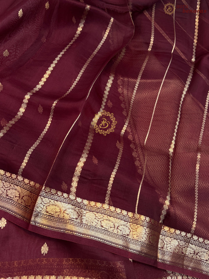 Maroon Pure Kora Silk Handloom Banarasi Saree