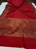 Red Banarasi Handloom Soft Silk Saree - Aura Benaras