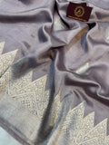 Grey Pure Banarasi Handloom Silk Saree - Aura Benaras