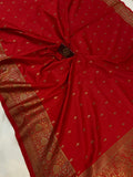 Red Banarasi Handloom Soft Silk Saree - Aura Benaras