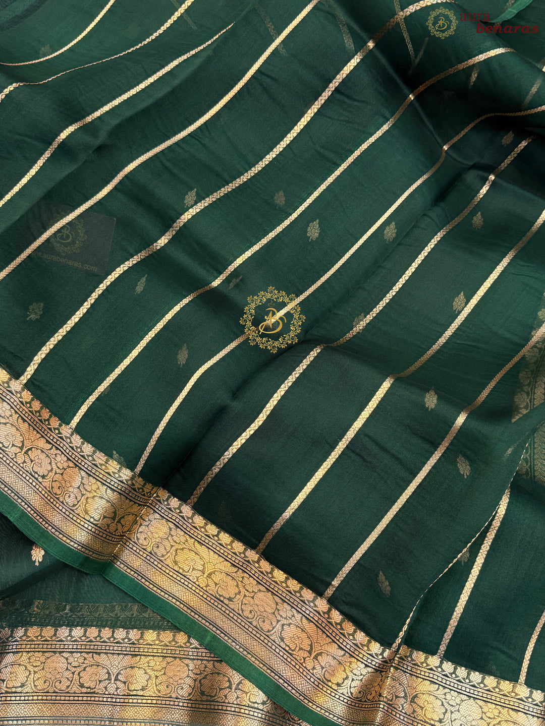 Bottle Green Pure Kora Silk Handloom Banarasi Saree